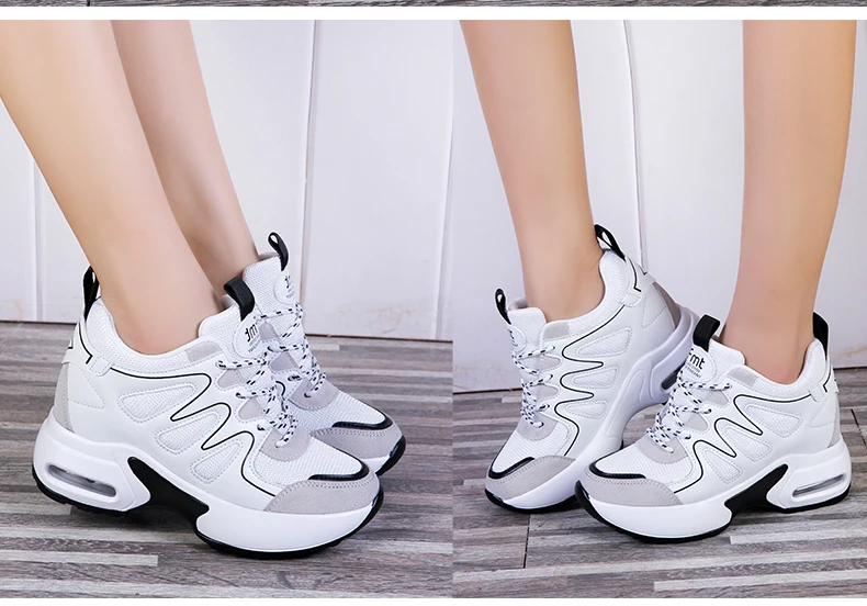 WADNASO Hide Heels Fashion Sneakers Women Breathable Wedges Casual Shoes Woman Lace Up Low Top Ladies Shoes zapatillas XZ129