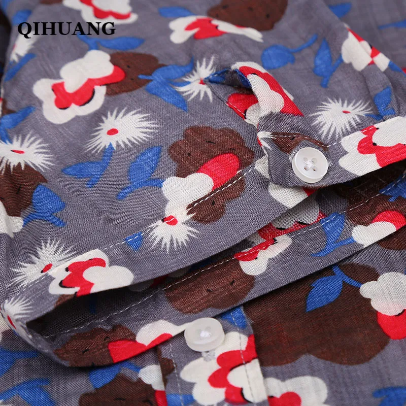 Женская винтажная рубашка QIHUANG хлопковая Повседневная с коротким рукавом