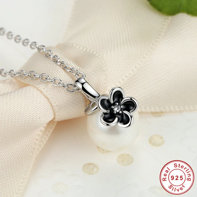 925 стерлингового серебра Мистик цветочный кулон Цепочки и ожерелья белый Ожерелья с жемчужинами подвески