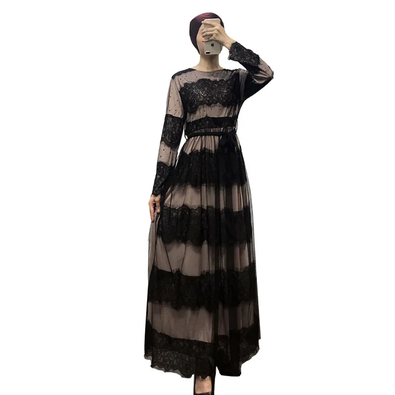 Женское кружевное платье повседневное офисное в стиле петчворк|Мусульманская
