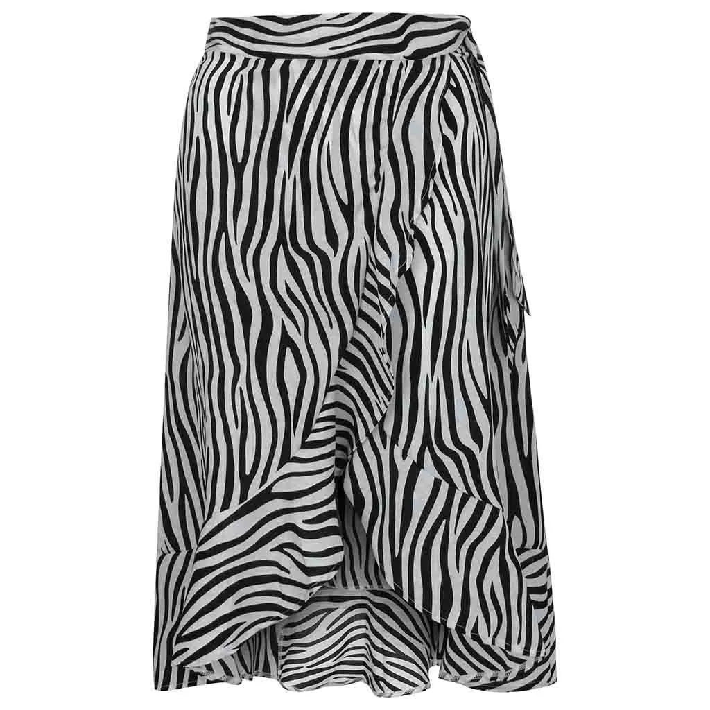 

Sexy long skirt High waist skirt ladies Women Summer Skirts Zebra Striped Print Bandage Open Fork Ruffles Hem Bohemia Skirt Y612