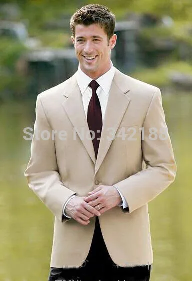 

2015 FREE shipping/One Button Beige Groom Tuxedos Notch Lapel Best Man Groomsmen Men Wedding Suits/western wedding suitswedding