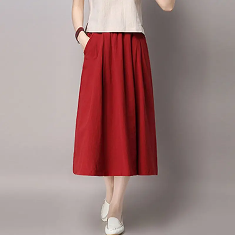 2017 Hot Selling Summer Women casual Linen Skirts Cotton Loose Waist Slim Fit Thin Cute A-Line Solid Natural Blue Skirt | Женская одежда