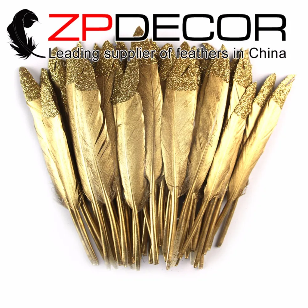 

ZPDECOR Feather 1000 pcs/lot 10-15cm(4-6inch) Hand Select Good Quality Wholesale Gold Metallic Duck Feathers For DIY and Decor