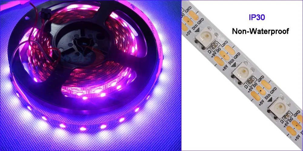 WS2812B 1 m/3m/5 m 30/60/74/96/100/144 пикселей/светодиодов/m Smart led пикселей полосы, WS2812 IC; WS2812B/м, IP30/IP65/IP67, черный/белый PCB, DC5V
