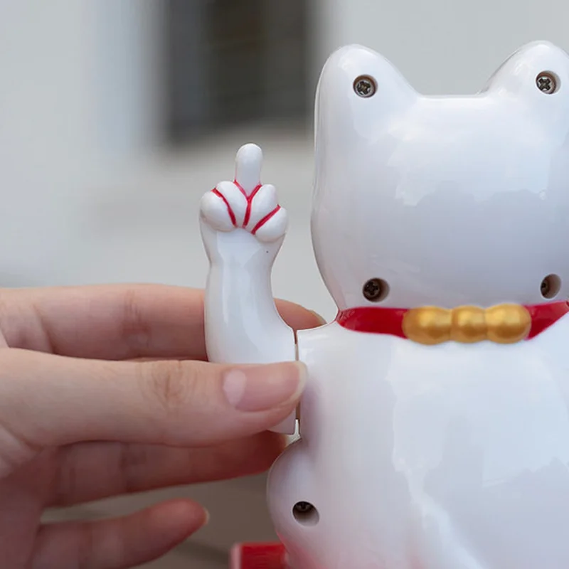 CATTITUDE LUCKY CAT с отношение Забавный средний палец Lucky Cat рукопожатие Фортуна Ремесел