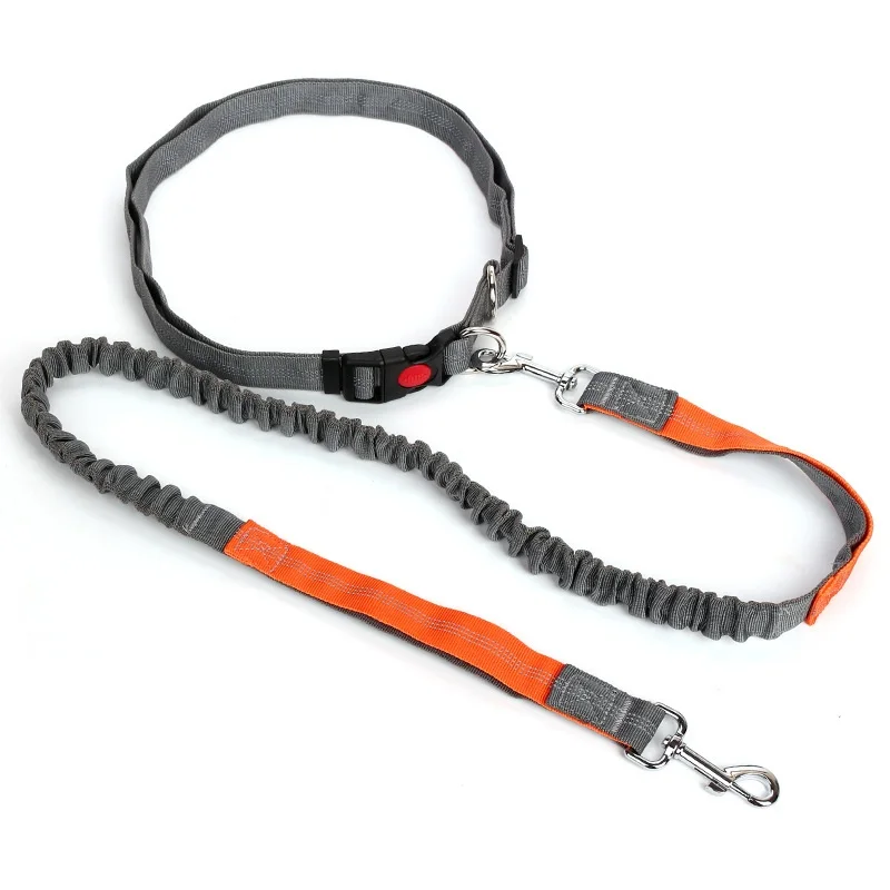 Grey orange Светоотражающий Поводок для собак для бега, пояс на талию, спортивный эластичный поводок для домашних животных, для больших собак до 150 фунтов - Цвет: Grey orange