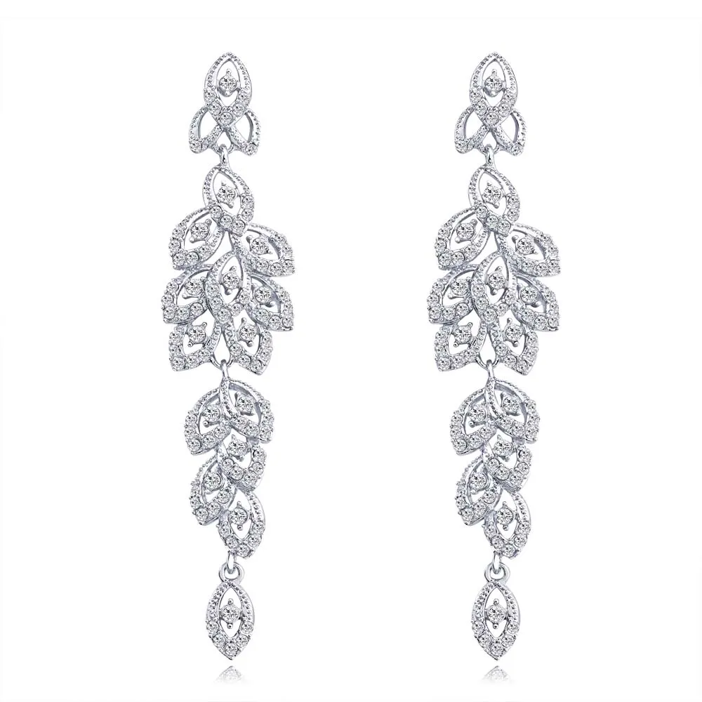 silver TREAZY серебряные/Золотые длинные серьги с кристаллами элегантные Висячие листья свадебные серьги-подвески женские свадебные ювелирные изделия на выпускной - Metal Color: silver