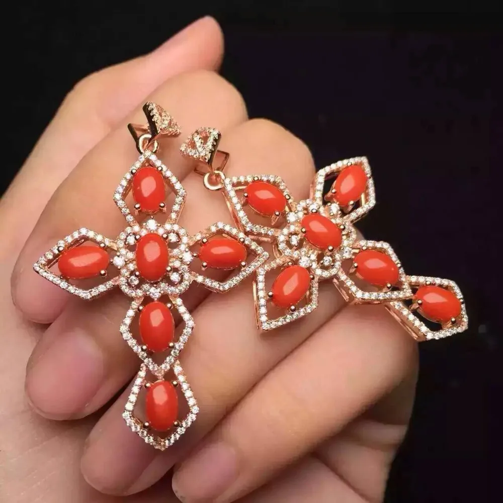 Кулон из серебра 925 пробы с натуральным красным кораллом|jewelery pendants|jewelery womenjewelery |