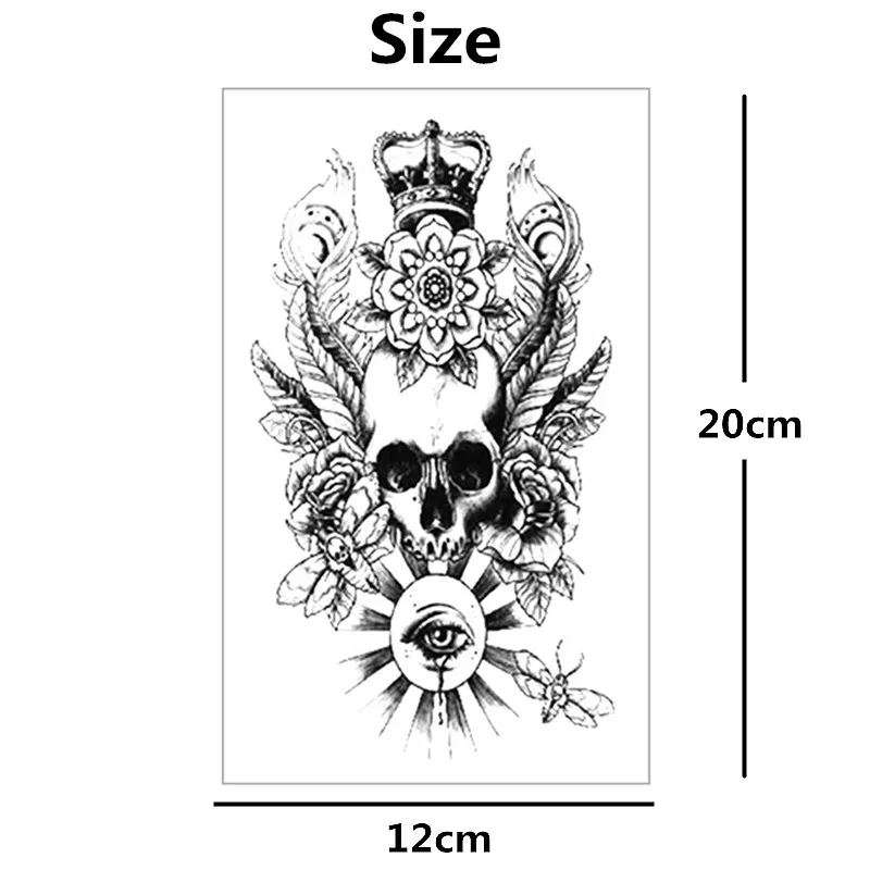 SHNAPIGN черный глаз Скелет Временные татуировки боди арт 12*20 см флэш наклейки