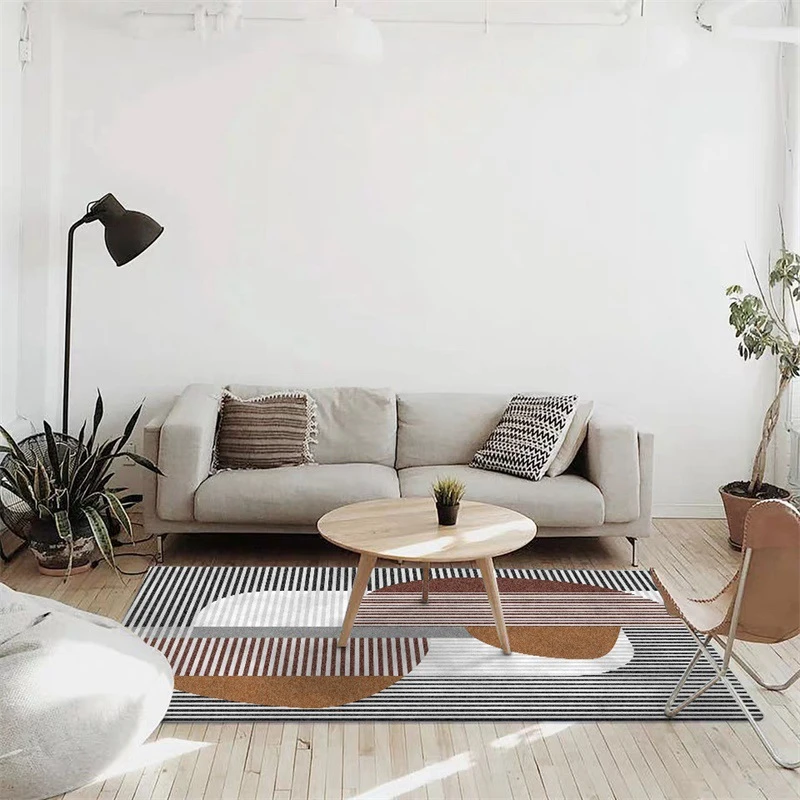 Nordic Creative Carpets White Gray Geometric Striped Living Room Kids Room Anti-Skid Area Rug Bedroom Sofa Coffee Desk Floor Mat