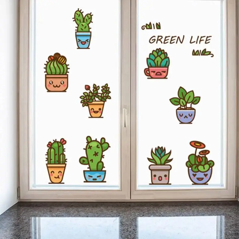 Plant Flowers Cactus Potted Stickers Living Room Window Background Decoration Waterproof Wall 3 | Дом и сад