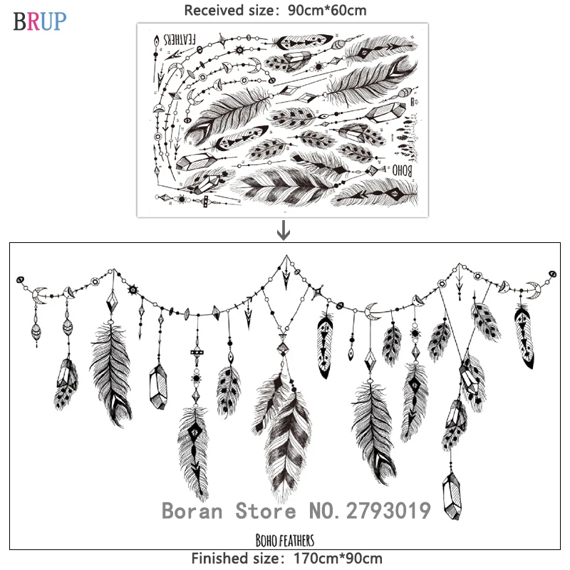 Настенная Наклейка с черными перьями 170*90 см креативное Скандинавское искусство