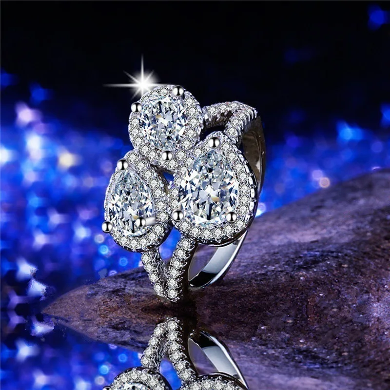 Silver Colors US Size 5 6 7 8 9 10 11 12 Zircon Rings For Women Crystal Cute Princess Filled White Birthstone Ring | Украшения и