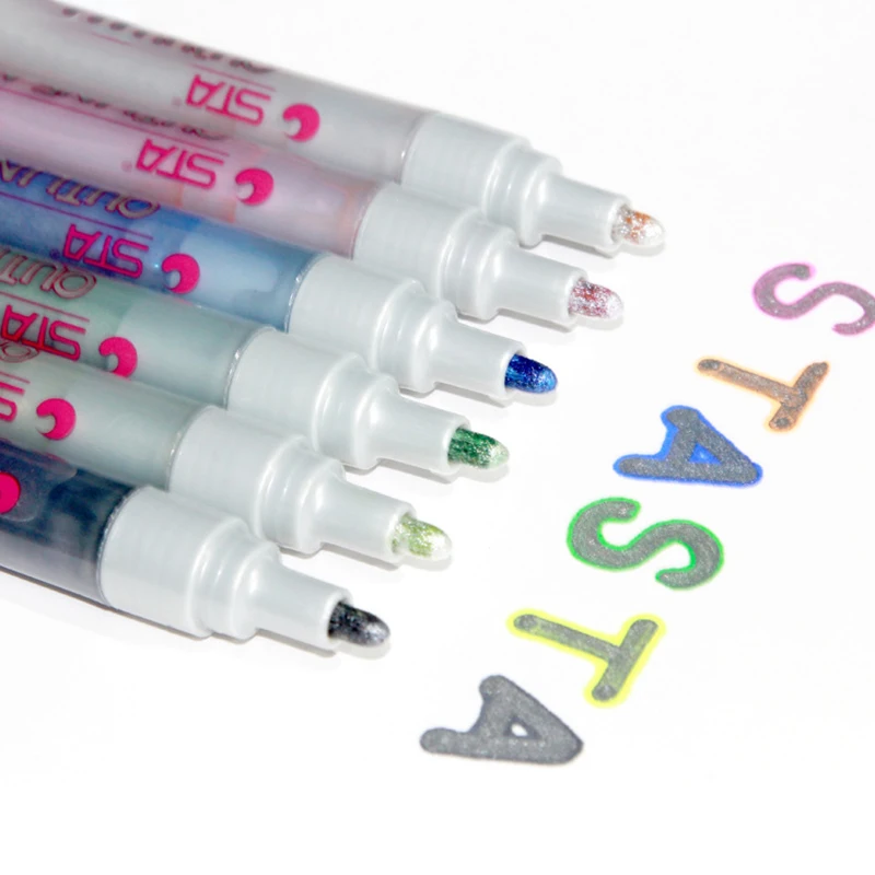 

STA1051 6 Colors Glitter Contour Markers Pens Creative Stationery Poster Graffiti DIY Journal Painting Fluorescent Pens Supplies