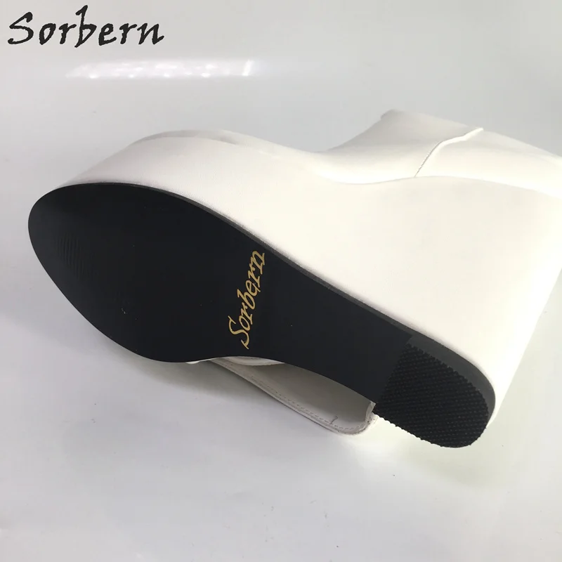 Sorbern/белые сапоги до колена на танкетке; зимняя стильная обувь; удобные женские сапоги; цвета на заказ; круглый носок; размера плюс
