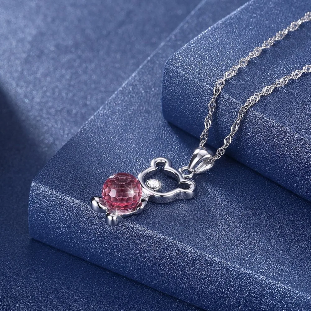 LEKANI ожерелье с кристаллами Swarovski 925 подарок для дам розовое медведем роскошное