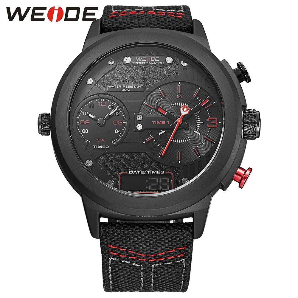WEIDE Роскошные часы спортивные цифровые нейлоновый ремешок черный круглый большой циферблат многочасовой пояс мужские кварцевые автоматические часы водонепроницаемые аналоговые