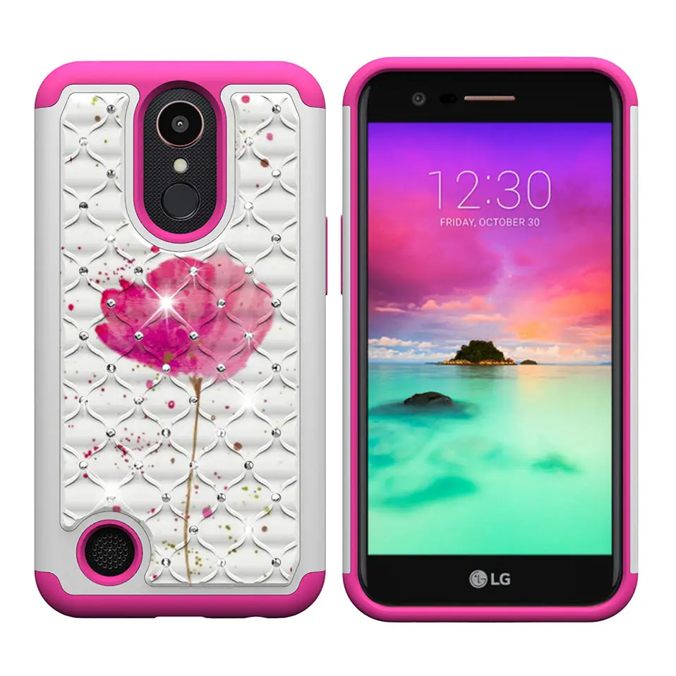 For LG K10 2017 2018 High quality 2-in-1 TPU + PC shells Capa Coque Cover G7 K30 K20 Plus Fashion diamond flash back case |