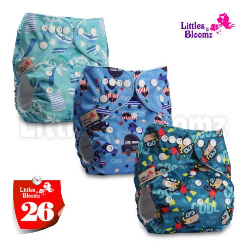 [Littles и Bloomz] 3 шт./компл. Детские Моющиеся Многоразовые реальные тканевые карманные подгузники, 3 Подгузники/подгузники и 3 вставки из микроволокна в одном комплекте - Цвет: 26