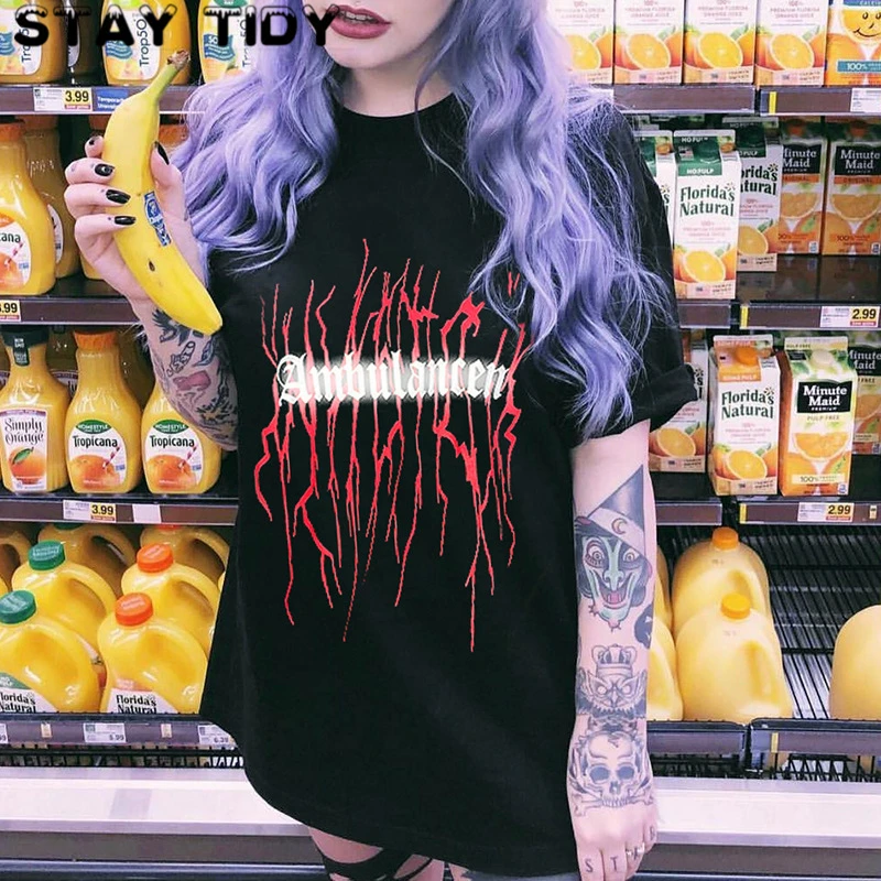 STAY TIDY готический с буквенным принтом светоотражающий гранж Harajuku Топ Женская