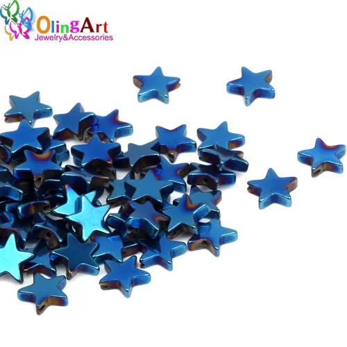 WJX 8MM 60PCS 004 OlingArt 8 мм 60 шт натуральный камень черный гематит бусины металлическое покрытие синий светильник ожерелье со звездами браслет DIY Изготовление ювелирных изделий - Цвет: WJX 8MM 60PCS 004
