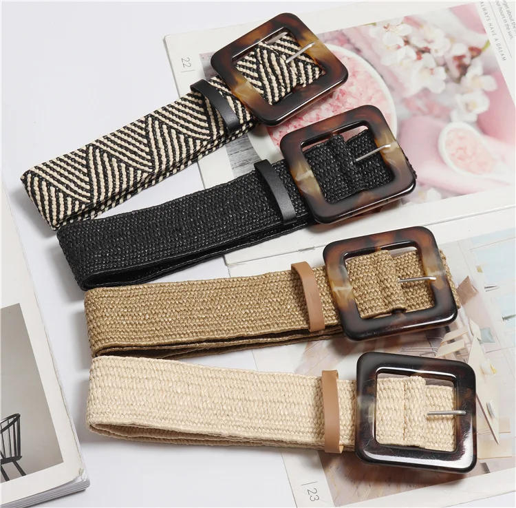 

New Female belt leisure ultra wide Waist sealing female knitting retro carved wood buckle elastic decoration dress Fashion Belt