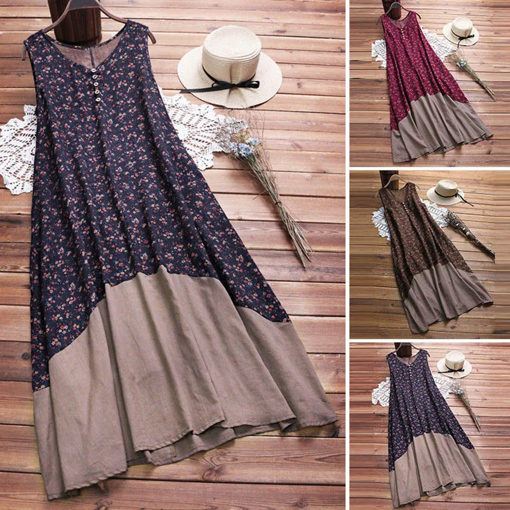 Женское винтажное платье большого размера пэчворк кэжуал свободный покрой Boho