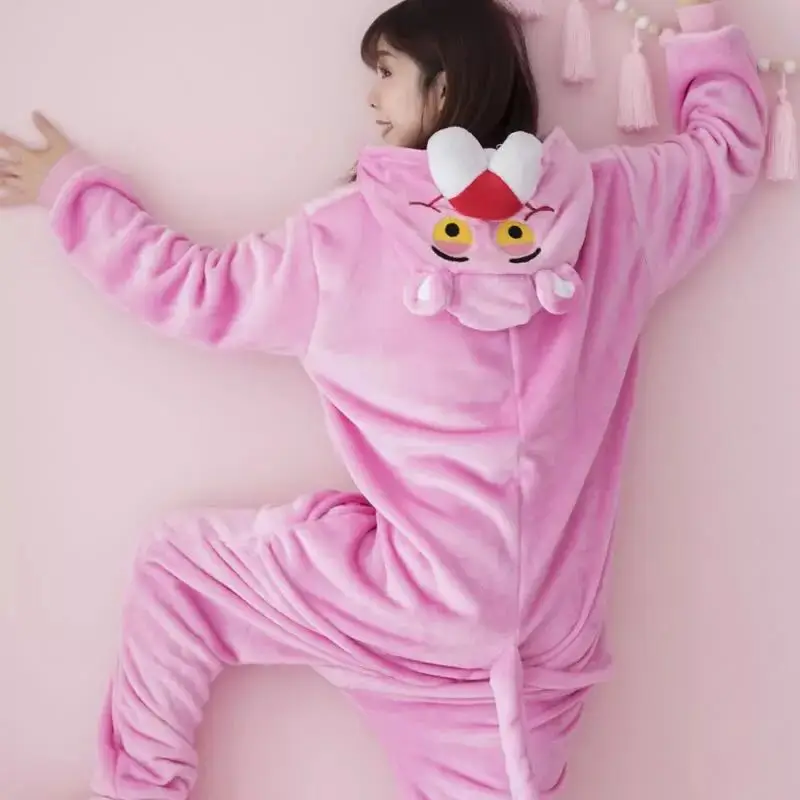Pink Panther Хэллоуин Adulto аниме пижамные комплекты, одежда для сна с рисунком персонажей из мультфильмов, Для женщин пижамы фланелевые пижамы с рисунками животных для детей, панда» и «Единорог», толстовка с длинными рукавами; сезон зима - Цвет: Pink Panther