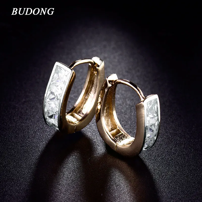 BUDONG модные небольшие кольцевые бесконечные серьги для женщин розовое серебро/золото-цвет принцесса кубический цирконий, свадебное украшение XUE118