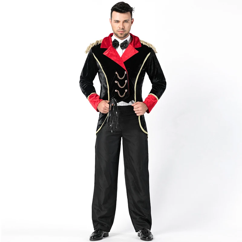 Черный Ringmaster смокинг костюм для взрослых Мужской цирк Тамер волшебное шоу Одежда Фэнтези представление нарядное платье - Цвет: Черный