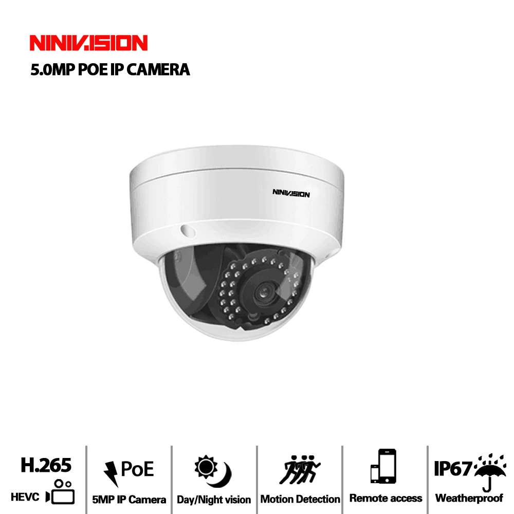 NINIVISION Ультра HD PoE IP камера PoE 5MP 2592*1944P IP67 Водонепроницаемый Onvif прибор ночного видения купол Антивандальная камера безопасности Открытый