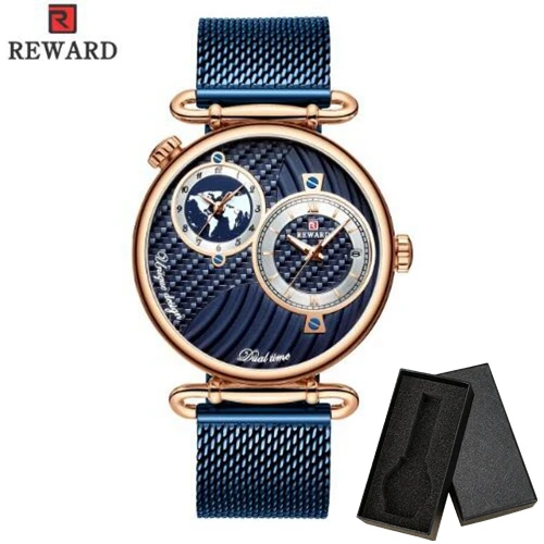 Reloj hombre награда Топ бренд класса люкс водонепроницаемые мужские часы сталь Дата наручные часы мужской сетчатый ремешок кварцевые часы в стиле кэжуал - Цвет: Blue box
