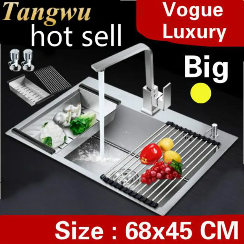 

Free shipping Home vogue large kitchen manual sink single trough wash vegetables high capacity 304 stainless steel 68x45 CM