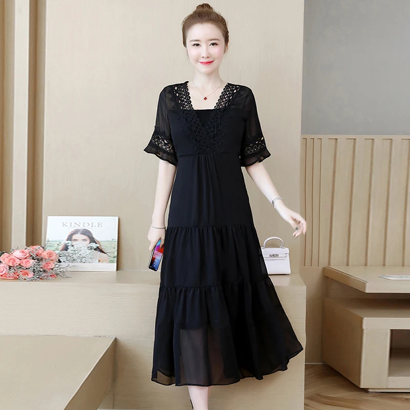 Женское шифоновое платье с вырезами белое или черное элегантное большого