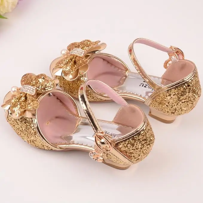 

qloblo Children Princess Sandals Kids Girls Wedding Shoes High Heels Dress Shoes Party Shoe For Girls Leather Bowtie