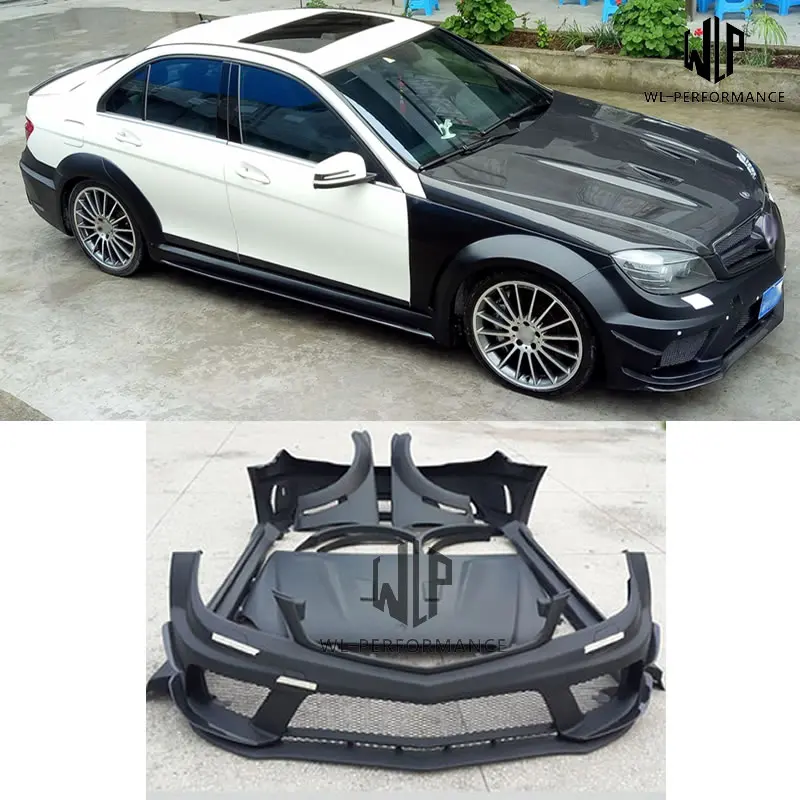 W204 C180 C200 C260 FRP материал передний задний бампер боковая юбка крылья капот для Mercedes-Benz C63 BK стиль широкий корпус 2007-2011