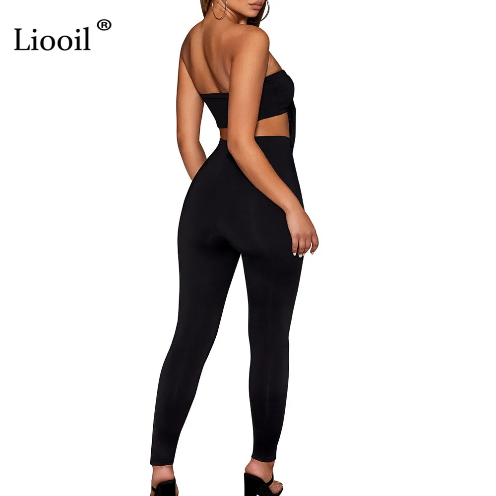 Liooil/комплект из 2 предметов без бретелек, женская одежда, сексуальные Клубные наряды, комплект из двух предметов, топ и штаны, черно-белый спортивный костюм, комплект в комплекте