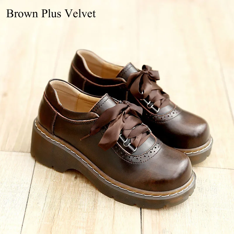 Brown Velvet QPFJQD/женские туфли-оксфорды на шнуровке из натуральной кожи; Новое поступление года; женская обувь на плоской подошве в стиле ретро; Zapatos De Mujer - Цвет: Brown Velvet