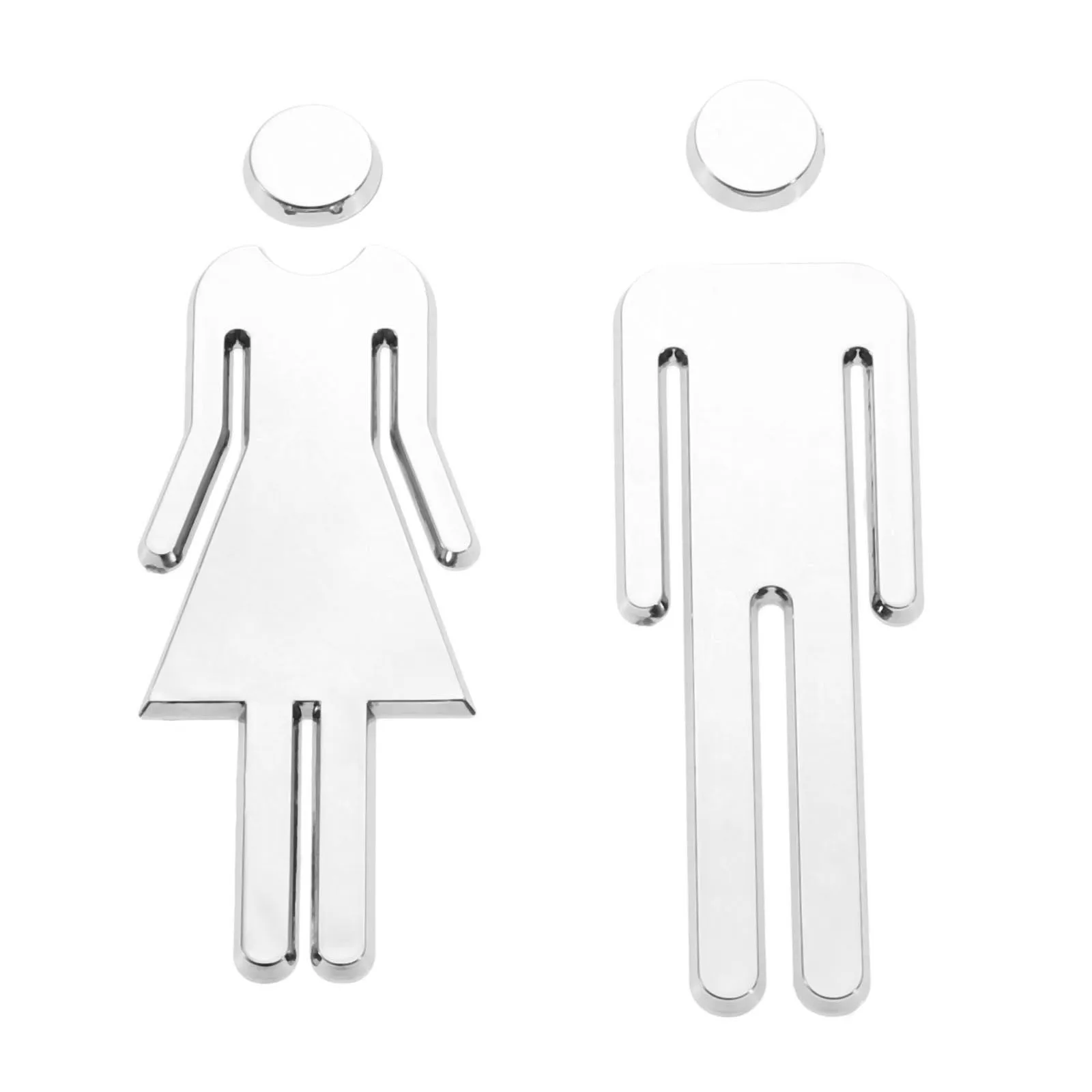 2Pcs/1 Pair Removable 3D Mirror Public Toilet Symbol Restroom Sign Men Women Wall Art Stickers for Hotel Bar School Silver 12cm |