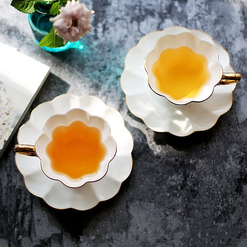 Ceramic Gold Cups and Saucers Nordic Style Coffee Cup Set English Afternoon Tea Milk Porcelain Home Teacup Drop Shipping | Дом и сад