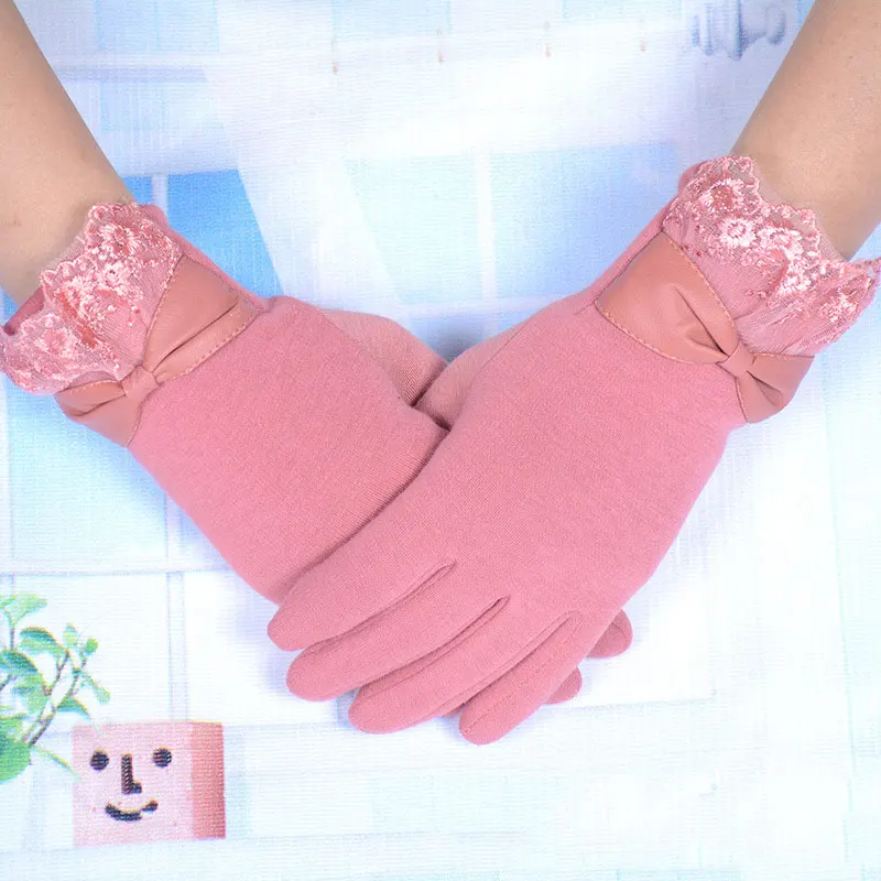 pink Новые модные женские зимние кружевные перчатки для стрельбы из лука наручные варежки теплые женские перчатки - Цвет: pink