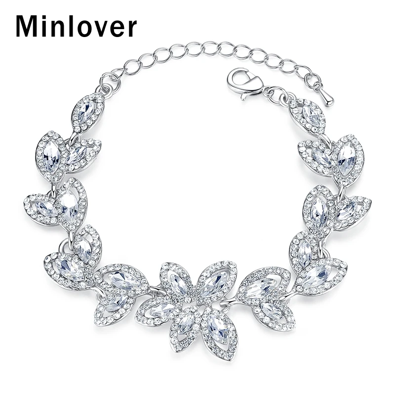 Модный женский браслет Minlover серебряного цвета в форме листа очаровательный с