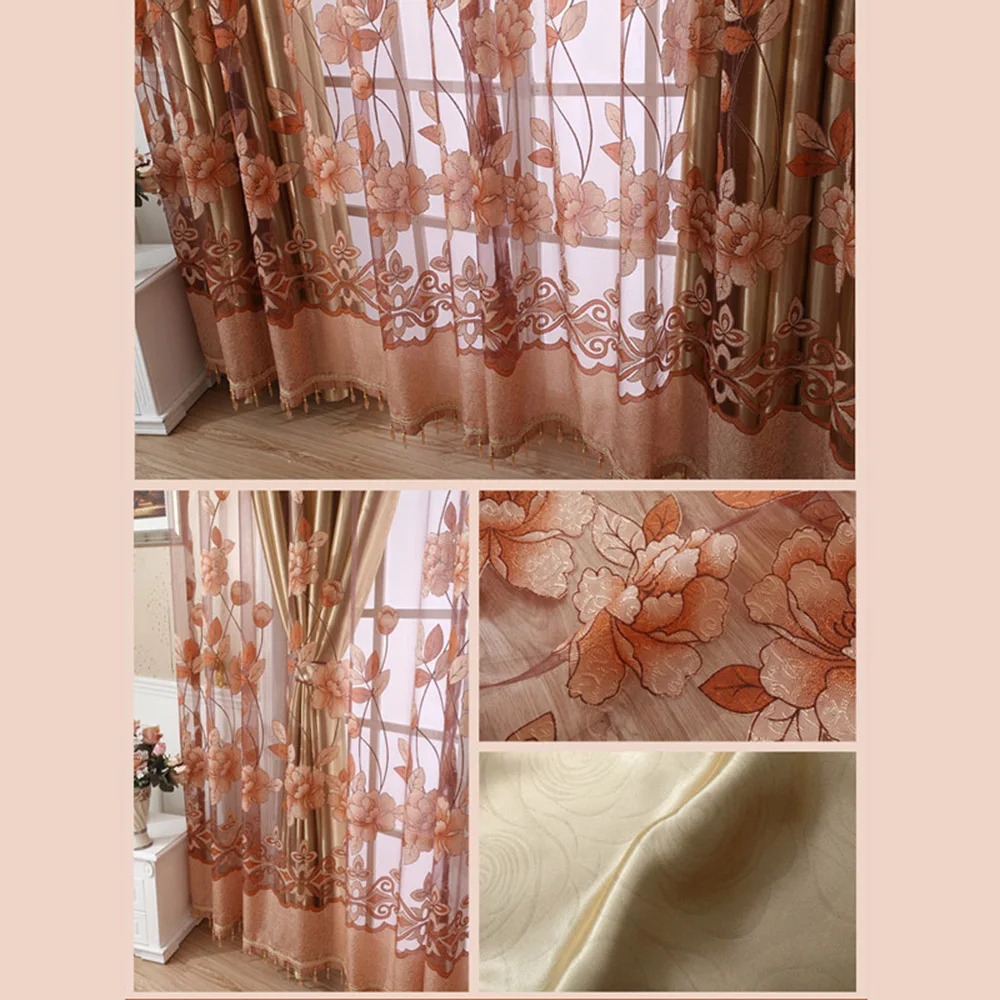 2 шт. высококлассные оконные шторы с цветочным узором бусинами дверная вуаль