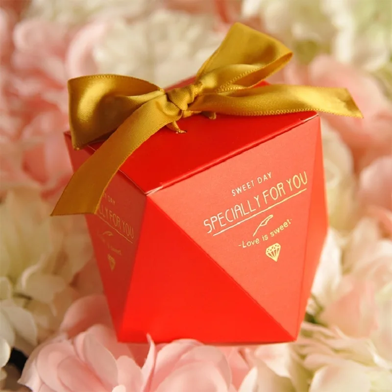 Red-Dark yellow Розовый/красный/синий алмаз форма Baby Shower конфеты коробка со свадебными сувенирами и подарки коробки День Рождения украшения для гостей - Цвет: Red-Dark yellow