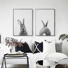 Kawaii Животные живопись на холсте, мультфильмы кролик Плакаты принты Nordic Минималистский Детская Wall Art картина для детской комнаты домашний декор
