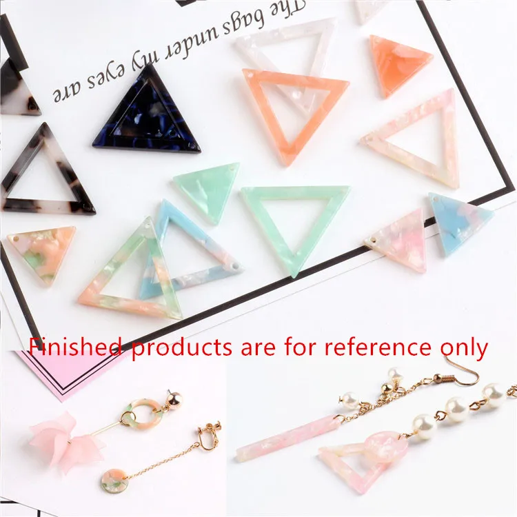 

2017 New Style 30pcs/lot geometry colorful Hollow triangle shape acrylice beads fashion charms diy jewelry earring pendants