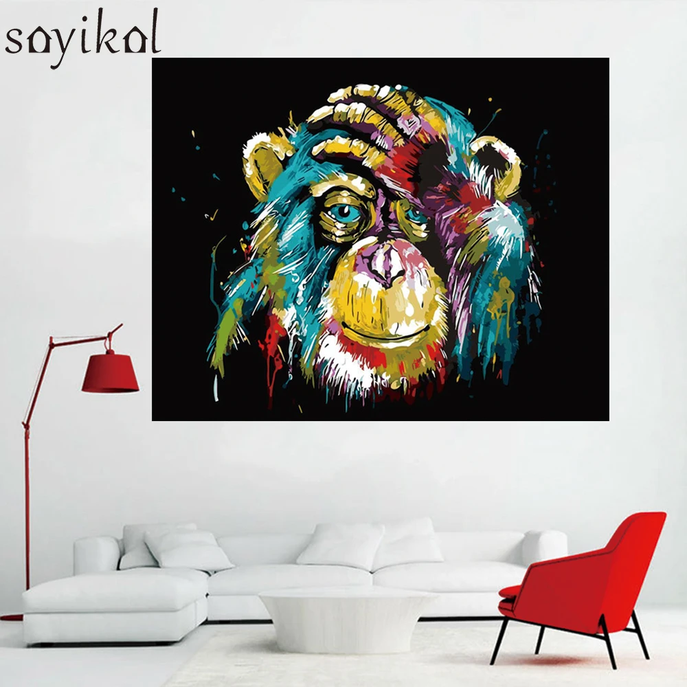 Набор для рисования по номерам на холсте собаки Льва совы гориллы|Картины