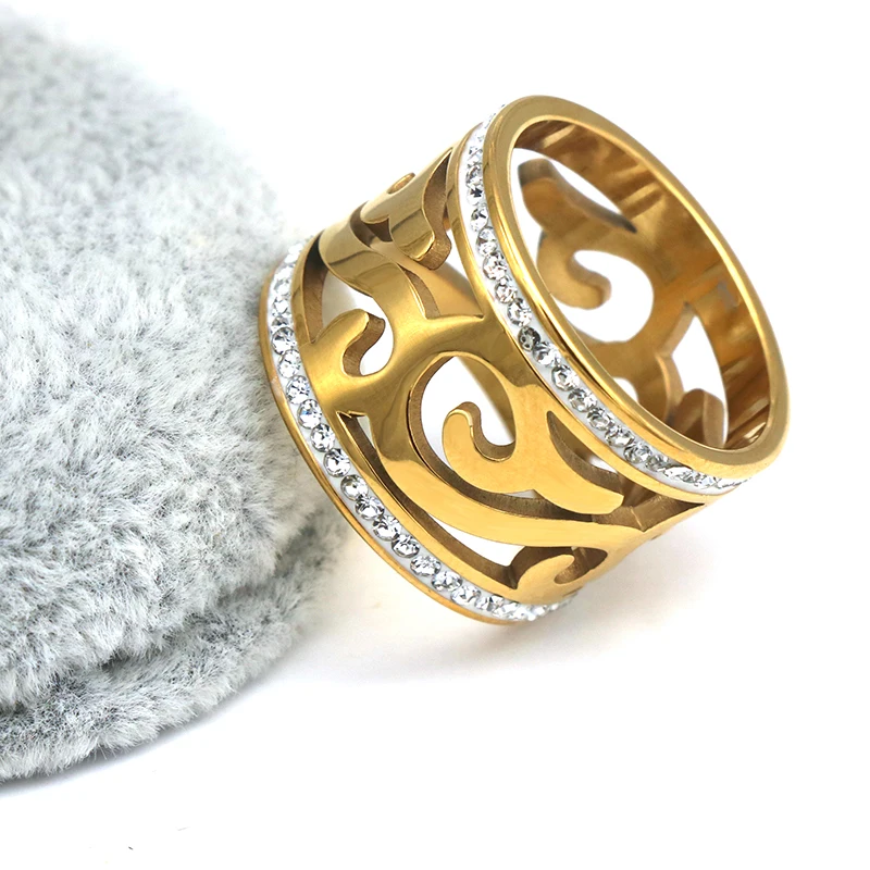 PZ Titanium Stainless Steel Rings For Women Hollow Full Circle Of Zircon Engagement Fashion Jewelry Male Party | Украшения и