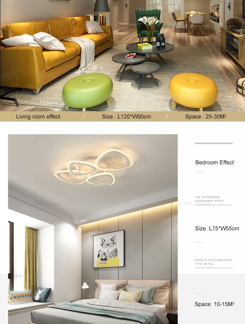 NEO Gleam New Arrival Hot Modern Led Chandelier For Living Room Bedroom Study Room Home Deco Surface Mounted Ceiling Chandelier